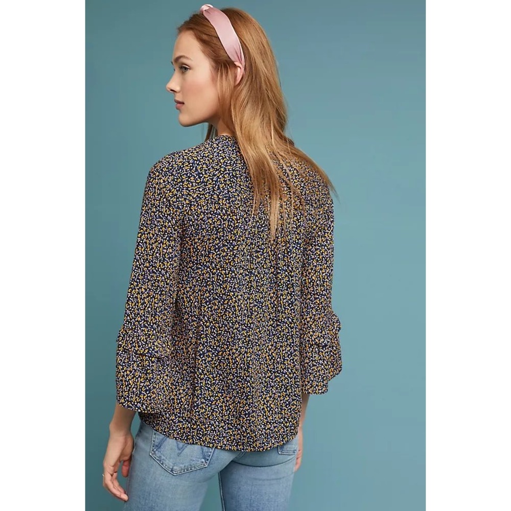 Maeve Anthropologie Multi Color Floral Button Down Ruffle Bell Sleeve Blouse S